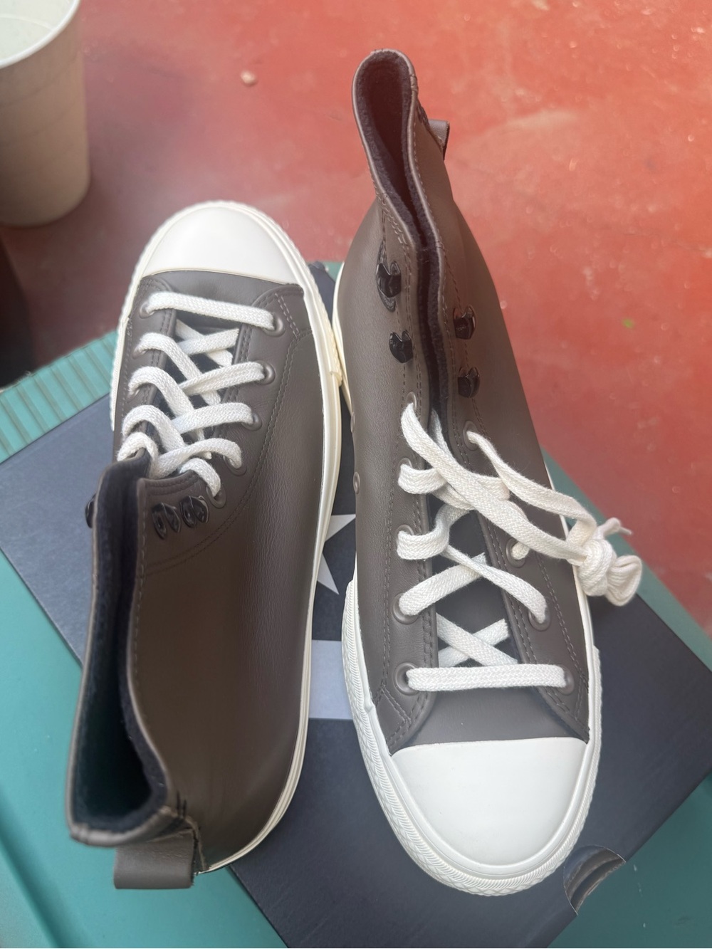 Women’s  High-Top converse Casual Sneakers in Dark Brown and White